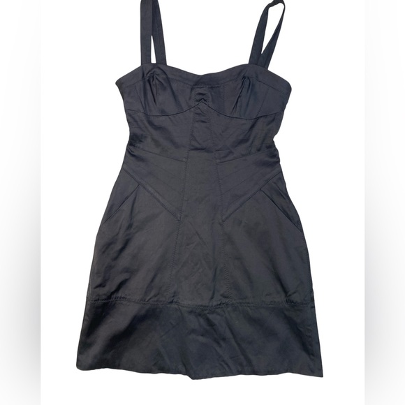 Mango Moments Gothic Chic Structured Black Cocktail Mini Dress Size 4 - Picture 4 of 12